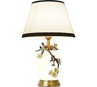 HPTHLY Table Lamp Hand-Painted Flowers And Birds Chinoaserie Style Lamps Bedroom Bedside Lamp With Drum-Shaped Fabric Lampshade Creative Glass Table Lamps De