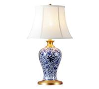 HPTHLY Table Lamp Hotel Reading Lamp, Hand Painted Blue And White Ceramic Desk Lamp 3 Models Cloth Lampshade/Copper Base Stable Desk Lamp Bedroom Bedside E27(#3-38 * 38 * 64Cm)