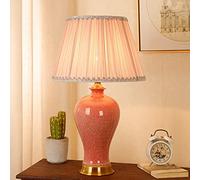 HPTHLY Table Lamp Indoor Lighting Ginger Jar Table Lamp Bedroom Desk Lamp With Pleated Fabric Barrel Shape Shade,Classic Ceramic Nightstand Lamp,Pink/White/G(A-63X36Cm)
