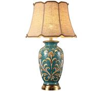 HPTHLY Table Lamp Large Ceramic Table Lamp Painted Ceramic Bedroom Bedside Lamp American Retro Copper Lamp European Style Study E27 Reading Lamp Button Switc