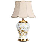 HPTHLY Table Lamp Luxury American Living Room Table Lamp, Floral Ceramic Bedroom Bedside Lamp,Beige Lamp Shades For Table Lamps,Farmhouse Ginger Jar Lamp(B-65X40Cm)