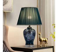 HPTHLY Table Lamp Traditional Red/Green Nightstand Table Lamp 20.4" Hand-Folding Lampshade For Table Lamp Modern Ceramic Ginger Jar Desk Lamp(B)