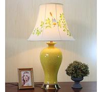 HPTHLY Table Lamps Yellow Glazed Ceramic Table Lamp Large Oriental Jingdezhen Porcelain Vase Bedroom Desk Lamp American Vintage Ceramics Desk Lamp With Bell(D)