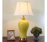 HPTHLY Table Lamps Yellow Glazed Ceramic Table Lamp Large Oriental Jingdezhen Porcelain Vase Bedroom Desk Lamp American Vintage Ceramics Desk Lamp With Bell(A)