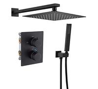 HPTHLY Thermostatic Shower Combo Set Wall Mounted Black Bathroom Shower Faucet Set with 10 Inch Stainless Steel Shower Head, Handheld Shower