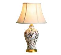 HPTHLY Vintage Bedside Lamp Ceramic Table Lamp Hand Painted Floral Glazed Nightstand Lamp With Fabric Shade For Bedroom Living Room Table Lamps For Bedroom,B(A-Remote Control Switch)