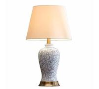 HPTHLY Vintage Bedside Lamp Chinese Blue And White Ceramic Table Lamp With Fabric Lampshade, Hand Painted Blue Glazed Table Lamps For Living Room Table Lamps(Dimmer Switch)