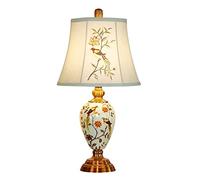 HPTHLY Vintage Bedside Lamp European Style Ceramic Table Lamp Hand-Painted Birds And Flowers Bedside Lamp For Living Room Romantic Wedding Room Table Lamps F(Remote Control Switch)