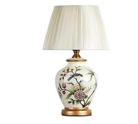 HPTHLY Vintage Bedside Lamp Hand-Painted Ceramic Table Lamp With Pleated Shade Decor For Living Room Bedroom Table Lamps For Bedroom,B,Push N Switch(A-Dimmer Switch)