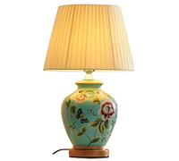 HPTHLY Vintage Bedside Lamp Hand-Painted Ceramic Table Lamp With Pleated Shade Decor For Living Room Bedroom Table Lamps For Bedroom,B,Push N Switch(B-Remote Control Switch)