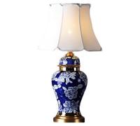 HPTHLY Vintage Blue Ceramic Table Lamp Exquisite Hand Painted Floral Desk Lamp Mid Century Modern Nightstand Lamp With All Copper Base & Fabric Shade