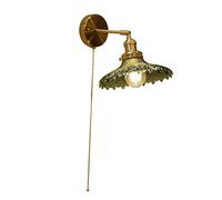 HPTHLY Wall Lights With Pull Chain, Bedside Brass Wall Lamps Galss Lampshade Retro Wall Sconce Light For Bedroom, Living Room, Hallway, Kitchen, Farmhouse, H(Green-Detail)