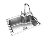 HPTHLY Washing SinksInset Kitchen Sink Stainless Steel Single Bowl Catering Sink with Hot Cold Faucet and Filter Basket Commercial Sink for Kitchens Outdoor Indoor,62x43cm