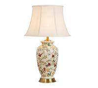 HPTHLY White Flower And Bird Ceramic Table Lamp Chinoiserie Cottage E27 Desk Lamp Modern Bedside Desk Nightstand Lamp With Gold Base For Bedroom,Living Room