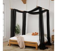 Hptmus Canopy Bed Curtains - 2 Panel Canopy Curtains in 52 x 256 Inches - Black Sheer Scarf Luxury Bed Drapes for King Size Beds - Adults and Girls Room Decor