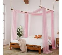 Hptmus Canopy Bed Curtains - 2 Panel Pink Sheer Scarf Bed Canopy Drapes for Adults Girls Room Decor (Twin)