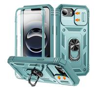 HpulaCase for iphone 16E / 17e Case with Camera Cover Slider, 2*Screen Protectors,Build in 360°Rotating Ring Kickstand, Military Grade Protective Case for iphone 16e-Green