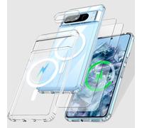 HpulaCase for Pixel 8 Pro Case Compatible with MagSafe Wireless Charging,with Self Healing Flexible TPU Film[2 Pack] and Camera Lens Screen Protective Film[2 Pack], Anti-Scratch Magnetic (Clear)