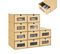 HPVERDALIVING 10PCS Cardboard Shoe Storage Box Stackable Wardrobe Organiser with Lids Foldable Paper Shoebox with Clear Window Small Shoe Drawer Boxes for Clothes Toys Trainers Boots Heels