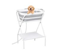 HPVERDALIVING 2-in-1 Elevated Dog Bathtub Washing Station, Foldable Portable Pet Bath Tub with Drain Hose & Storage Shelf, Collapsible Grooming Shower for Small Dogs & Cats, Indoor Outdoor Use