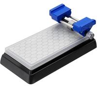 HPVERDALIVING Chisel Sharpener Diamond Stone Kit with Honing Rail - Double-Sided Whetstone with Non-Slip ABS Base, Angle Guide for Knives, Chisels & Scissors (Black Sharpening Stone Set)