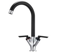 HPWVKVDB Black and Chrome Kitchen Tap Dual Lever Kitchen Taps Mixer Monobloc Sink Mixer Taps 1 Hole Brass Swan Twin Lever Black and Silver Mixers Tap