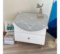 Hpxrom Round Small Tablecloth Cotton Linen Grey Lattice Dust-Proof Washable Doily Boho Farmhouse Decorator Table Cover for End Table Kitchen Dining Tabletop Decoration 24 Inch