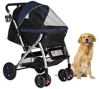 HPZ Pet Rover Premium Heavy Duty Dog/Cat/Pet Stroller Travel Carriage With Convertible Compartment/Zipperless Entry/Reversible Handle/Pump-Free Rubber Tires for Small, Medium, Large Pets-Midnight Blue