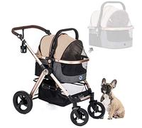HPZ Pet Rover Prime 3-in-1 Luxury Dog/Cat Stroller (Travel Carrier +Car Seat +Stroller) with Detach Carrier/Pump-Free Rubber Tires/Aluminum Frame/Reversible Handle for Medium & Small Pets (Taupe)