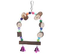 HPZIHUIT Wooden Parrot Swing Toy Colorful Bird Swing Bell Suspension Bridge for Small Medium Budgies (Small: Approx. 17.6x16.2x6.5cm / 6.93x6.38x2.56in)