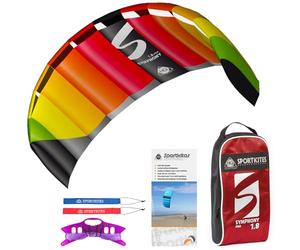 HQ Design Symphony Pro 1.8 Rainbow Two-Line Steering Kite for Children and Adults from 12 Years 60 x 180 cm Including 100 kp Dynea Cords 2 x 20 m on Winder and Loops 2-6 Bft