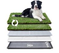 HQ4us Dog Grass pad with Tray Large Dog Litter Box Toilet 34”×23”, 2×Artificial Grass for Dogs,Pee pad, Realistic, Bite Resistance Turf, Less Stink, Potty for Balcony,