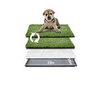 HQ4us Dog Grass Pad with Tray Small 23" x 16" Dog Litter Box Toilet for Puppy (No Grate) with 2×Artificial Grass for Dogs with Hemmed Edge, Pee Pads for Dogs, Realistic, Less Stink, Potty for Balcony