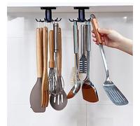 HQahnekme 2pcs 360 °Rotation Utility Hooks,Under Cabinet Kitchen Hooks,Nail Free Adhesive Kitchen Utensils Hanging Hooks for Kitchen Utensils/Tools/Towel/Knife(Black)