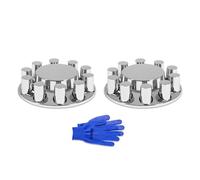 HQALTY 2 Front Axle Cover ABS Chrome Flat Top Kit with 33mm Thread-on Lug Nut Covers and Removable Center Caps for Semi Trucks
