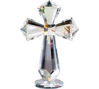 HQAYHSZD 6 Inch Hand Carved Crystal Cross - 360° Full Cut K9 Crystal Desk Decor, Christian Spiritual Gift for Baptism, Wedding, Christmas, Inspirational Home Altar and Office Decoration
