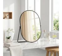 HQAYHSZD Metal Frame Oval Vanity Mirror, 360° Rotation Tabletop Makeup Mirror, HD Explosion-Proof Cosmetic Mirror for Bedroom Bathroom Dorm Desk, Portable Shaving Mirror for Women Men (black)