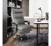 HQBL PU Leather Home Office Chair,Ergonomic Heavy Duty High Back Executive Computer Desk Swivel Chair with Footrest,Adjustable Height and Til (Grey)