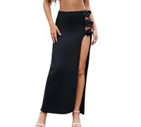 HQBORY Bandage Maxi Skirt High Slit Bodycon Bandage Skirt for Women with 3D Flower Bandage Pencil Skirt, Black, S