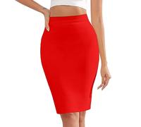 HQBORY Bandage Skirt for Women Knee Length Pencil Office Skirt, Red, S