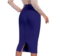 HQBORY Midi Bandage Skirt Back Split High Waist Bandage Pencil Skirt, Navy Blue, XL