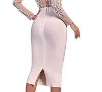 HQBORY Midi Bandage Skirt Back Split High Waist Bandage Pencil Skirt, Nude, M