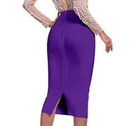 HQBORY Midi Bandage Skirt Back Split High Waist Bandage Pencil Skirt, Purple, XS