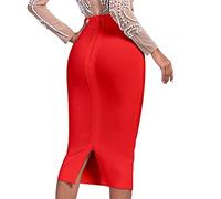 HQBORY Midi Bandage Skirt Back Split High Waist Bandage Pencil Skirt, Red, S