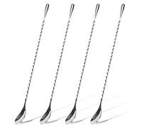 HQCM 4PCS Cocktail Stirrers, 304 Stainless Steel Long Handle Mixing Spoon Teaspoons Shaker Spoons Tea Drink Mixer Latte Glasses Stirrer for Bar Home DIY Coffee Design, Silver 11.85inch