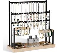 HQCM Jewellery Stand Tangle-Free Hanging Tree for Necklace Earring Stud Bracelet, Vintage Jewelry Organiser Ring Display Gift Holder Hanger with Wooden Tray