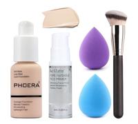 HQDA 5PCS Matte Liquid Full Coverage Foundation Set with Face Primer, Foundation Brush, Makeup Sponge (#101)