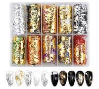 HQdeal 10 roll Foil Nail Art Chip Giltter Mesh Nail Gold Silver Leaf Nets for Shining DIY Foil Nail Art Design Decorations