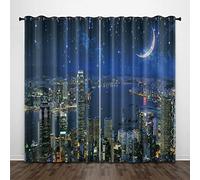 HQHM 3D Curtains Beautiful Night View Blackout Curtains, Room Darkening Curtains With 3D Pattern Of Painting Art Beautiful Architectural Scenery, Bedroom Living Room Window Drapes