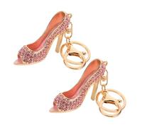 HQHYGM 2pcs Pink Rhinestone High Heel Keychains for Women Sparkly Shoe Purse Decorations Metal Car Key Holder Handbag Charm Party Favors
